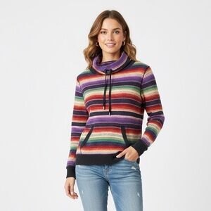 Lauren Ralph Lauren Active Striped Cowl Neck Pullover Size M Waffle Southwest